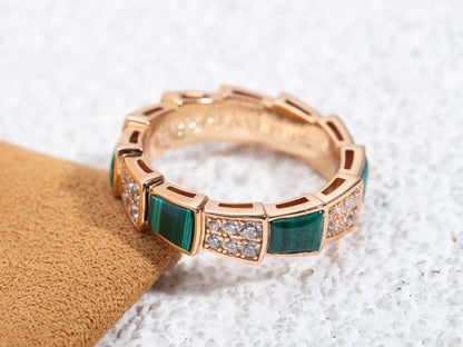 [Windsor Jewelry]SERPENTI RING PINK GOLD MALACHITE DIAMOND PAVED 4MM