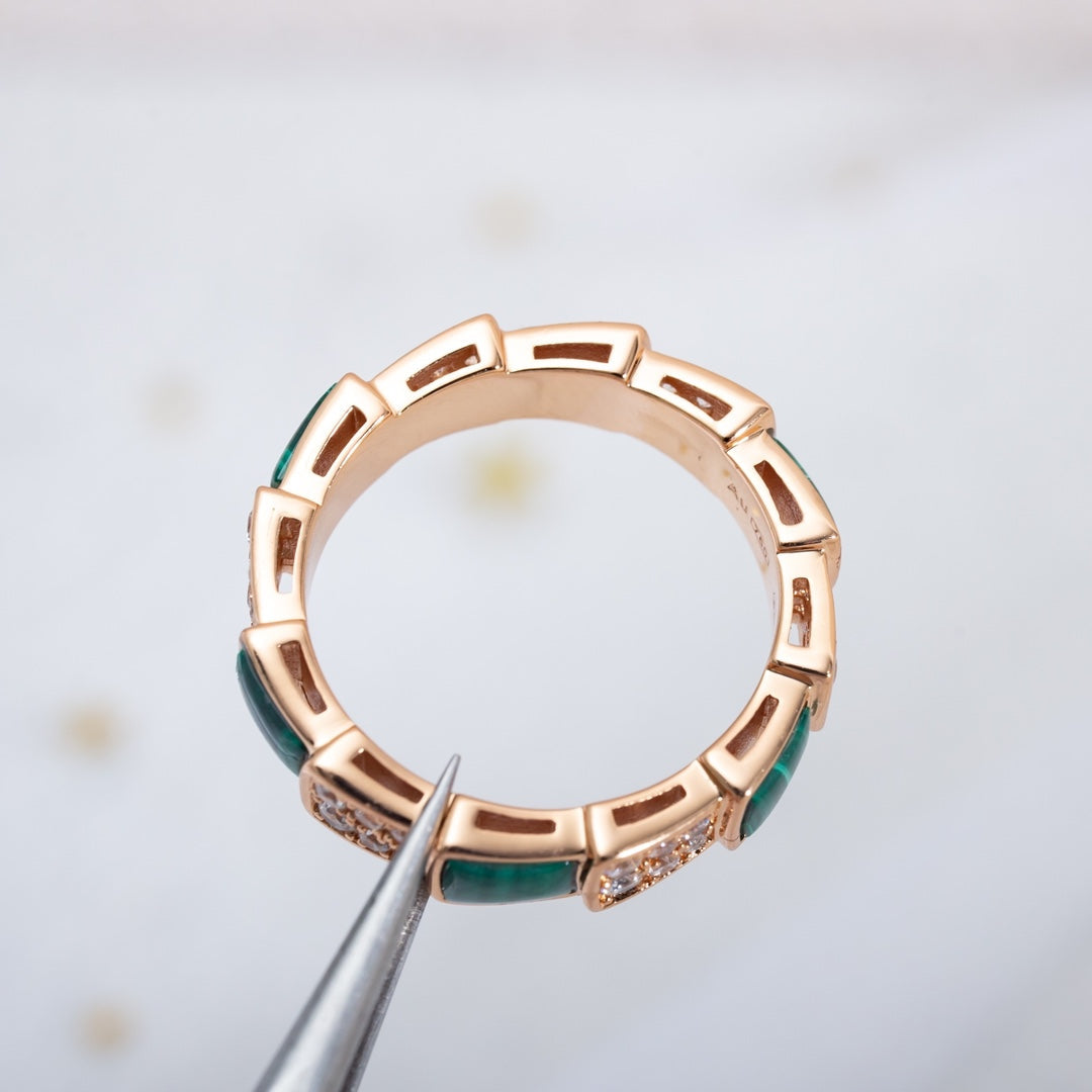 [Windsor Jewelry]SERPENTI RING PINK GOLD MALACHITE DIAMOND PAVED 4MM