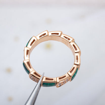 [Windsor Jewelry]SERPENTI RING PINK GOLD MALACHITE DIAMOND PAVED 4MM