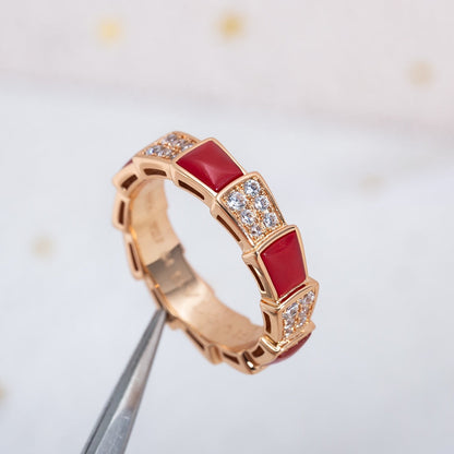 [Windsor Jewelry]SERPENTI RING PINK GOLD CARNELIAN DIAMOND PAVED 4MM