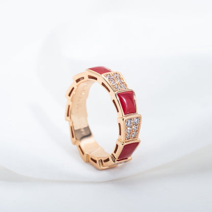 [Windsor Jewelry]SERPENTI RING PINK GOLD CARNELIAN DIAMOND PAVED 4MM