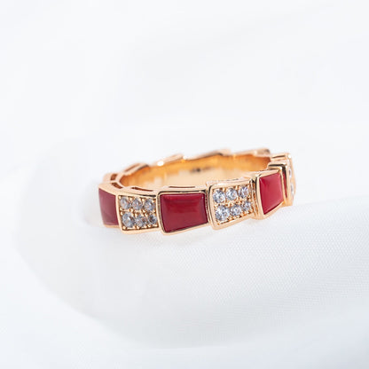 [Windsor Jewelry]SERPENTI RING PINK GOLD CARNELIAN DIAMOND PAVED 4MM