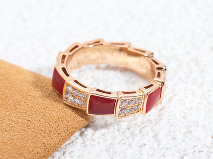 [Windsor Jewelry]SERPENTI RING PINK GOLD CARNELIAN DIAMOND PAVED 4MM