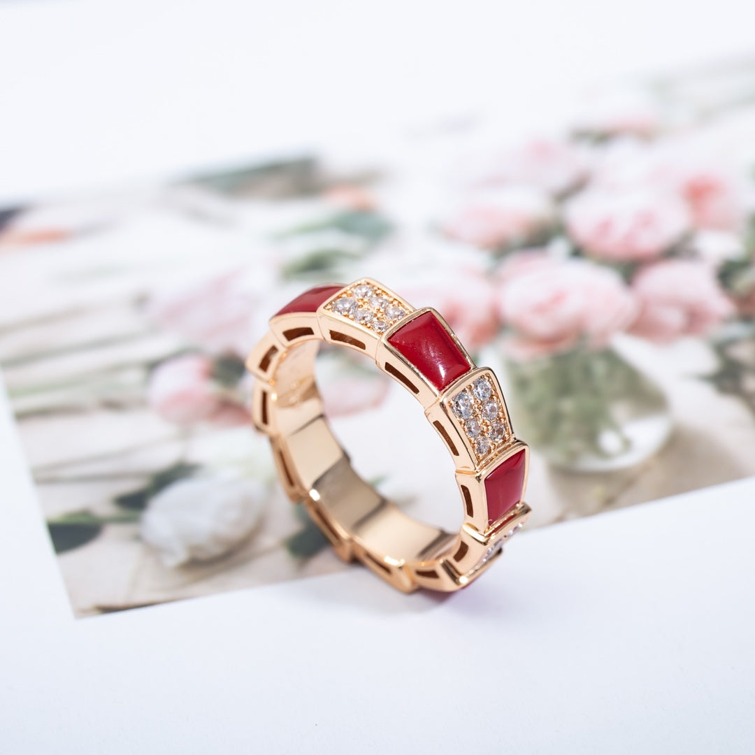 [Windsor Jewelry]SERPENTI RING PINK GOLD CARNELIAN DIAMOND PAVED 4MM