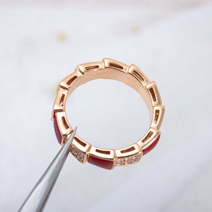 [Windsor Jewelry]SERPENTI RING PINK GOLD CARNELIAN DIAMOND PAVED 4MM
