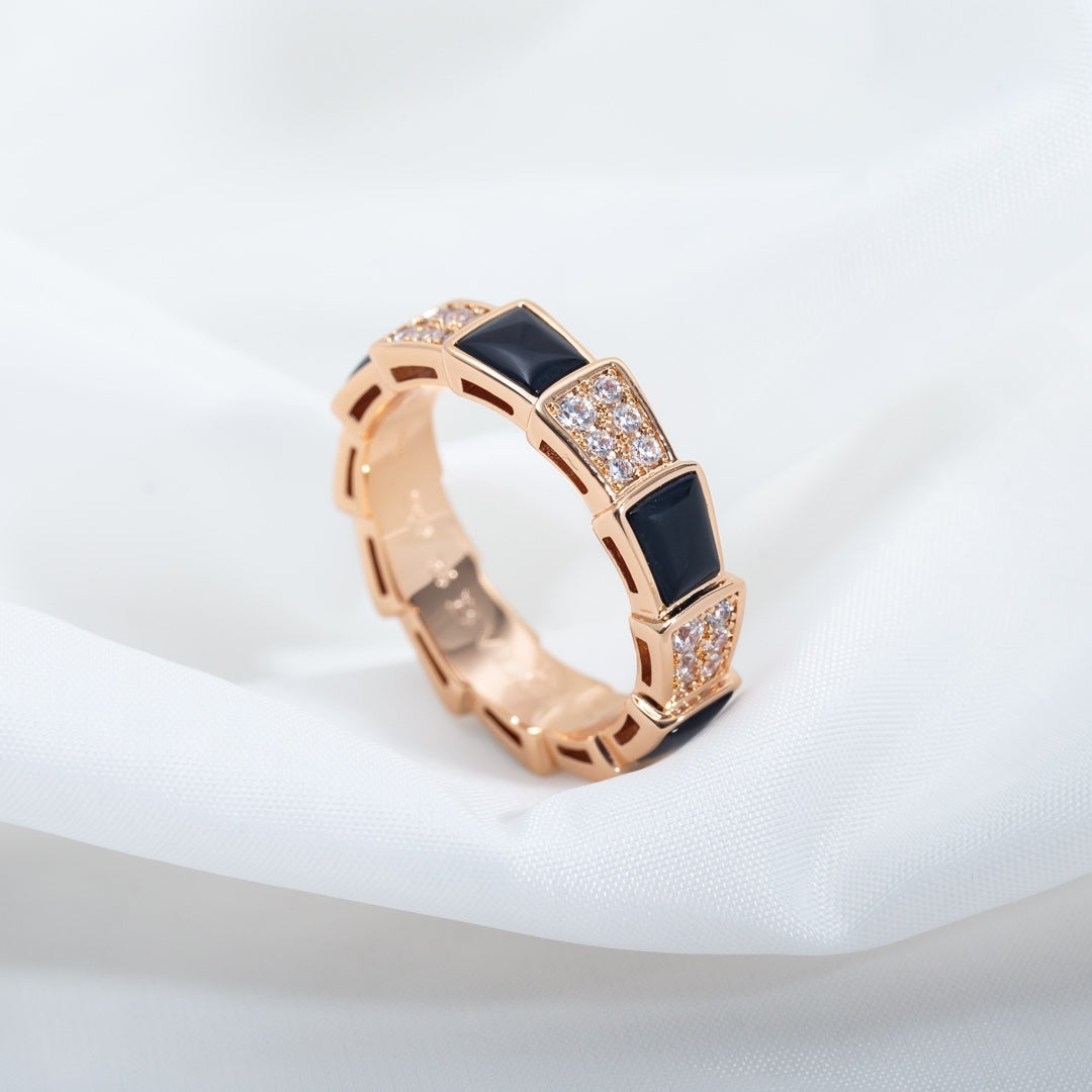[Windsor Jewelry]SERPENTI RING PINK GOLD BLACK MOP DIAMOND PAVED 4MM