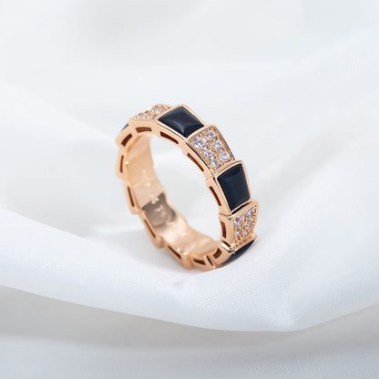 [Windsor Jewelry]SERPENTI RING PINK GOLD BLACK MOP DIAMOND PAVED 4MM