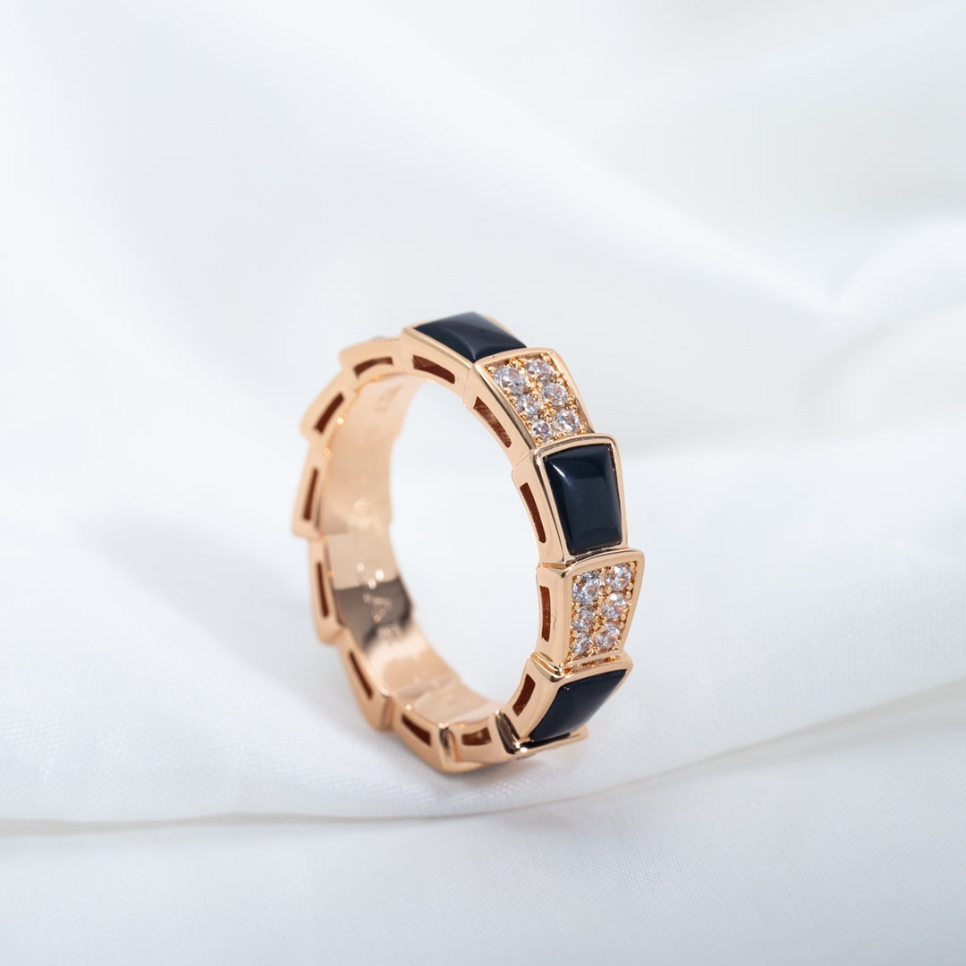 [Windsor Jewelry]SERPENTI RING PINK GOLD BLACK MOP DIAMOND PAVED 4MM