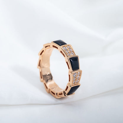 [Windsor Jewelry]SERPENTI RING PINK GOLD BLACK MOP DIAMOND PAVED 4MM