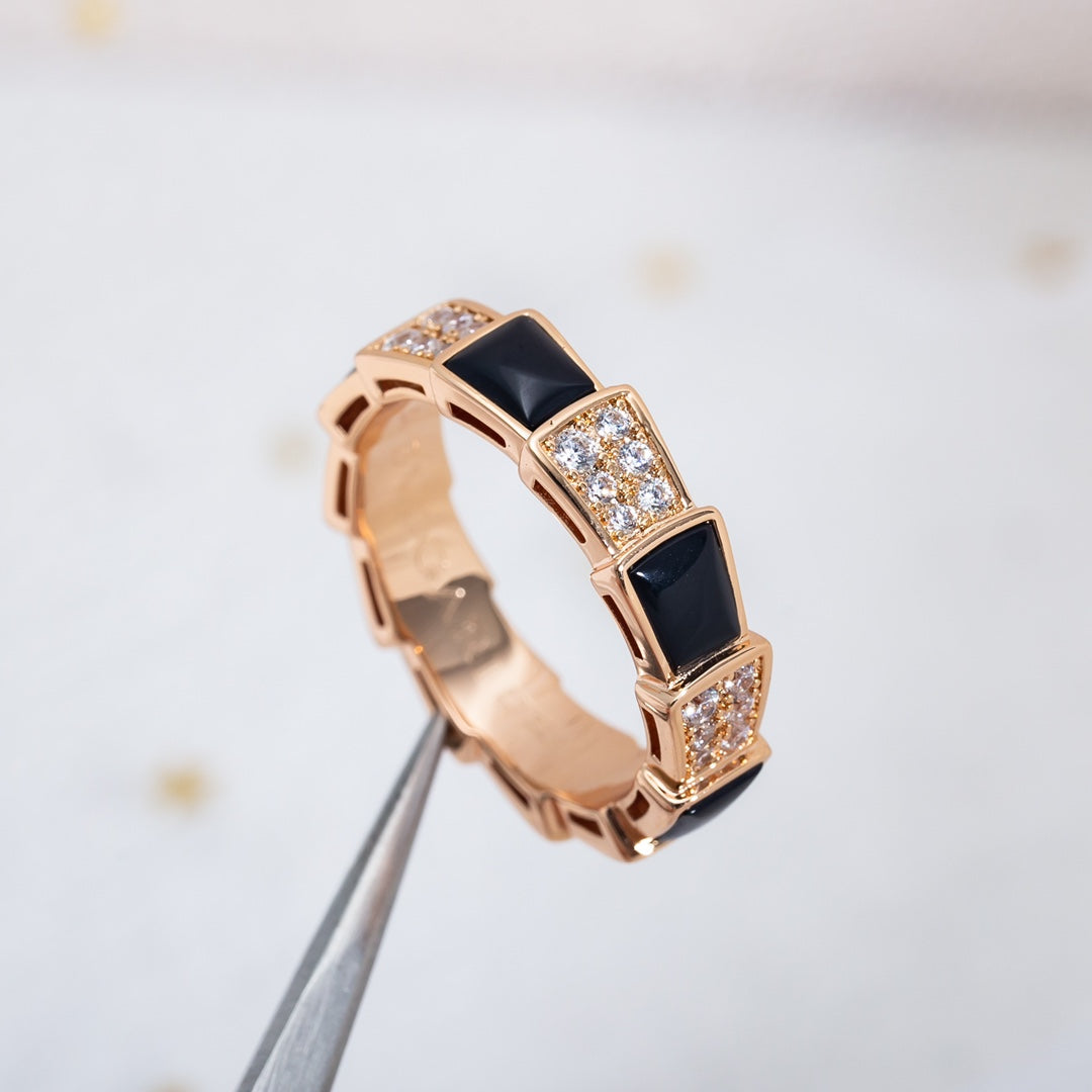 [Windsor Jewelry]SERPENTI RING PINK GOLD BLACK MOP DIAMOND PAVED 4MM