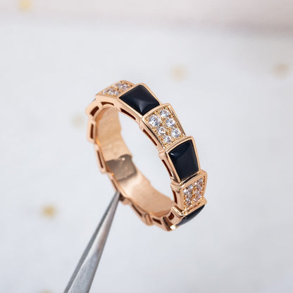 [Windsor Jewelry]SERPENTI RING PINK GOLD BLACK MOP DIAMOND PAVED 4MM