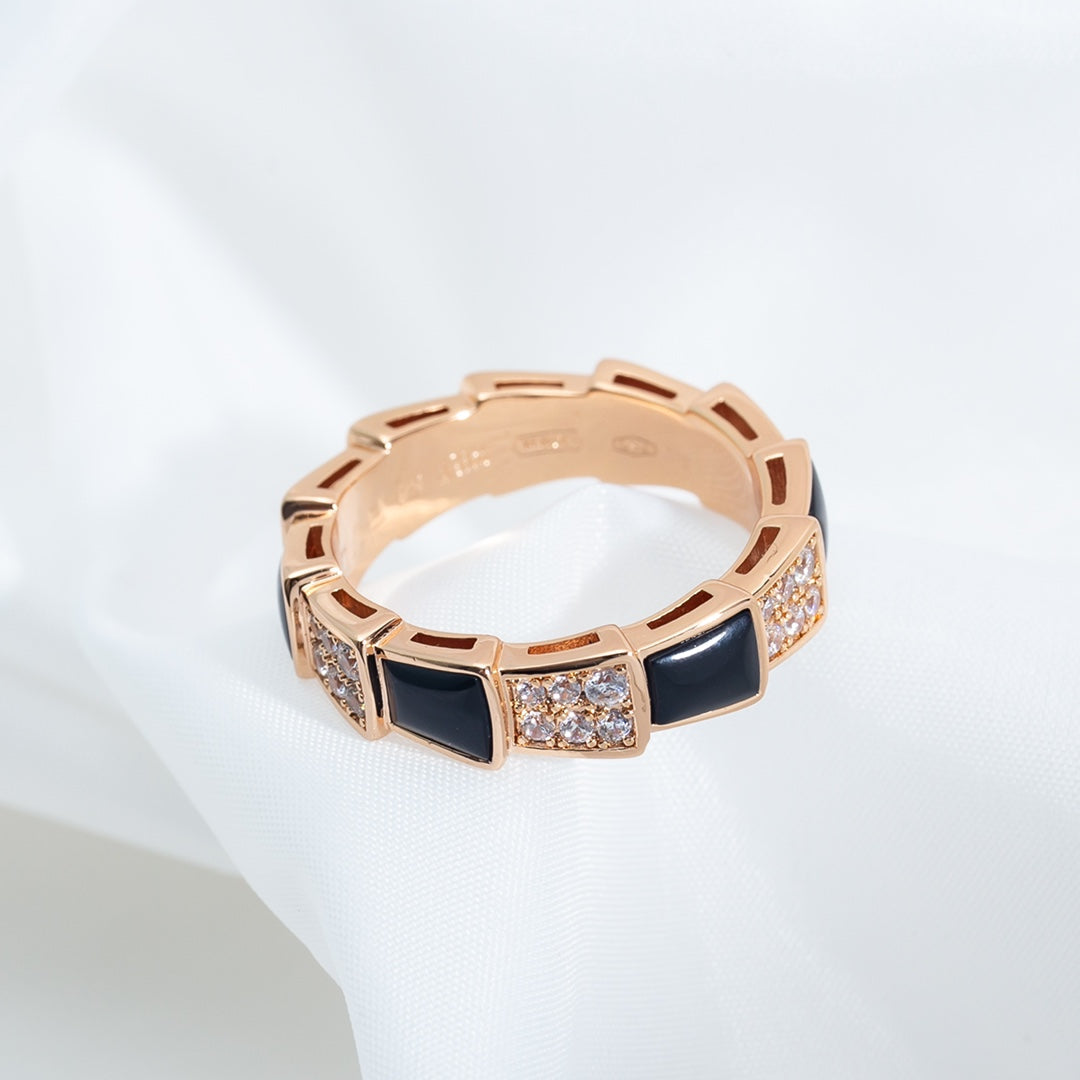 [Windsor Jewelry]SERPENTI RING PINK GOLD BLACK MOP DIAMOND PAVED 4MM