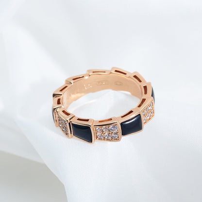 [Windsor Jewelry]SERPENTI RING PINK GOLD BLACK MOP DIAMOND PAVED 4MM