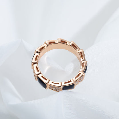 [Windsor Jewelry]SERPENTI RING PINK GOLD BLACK MOP DIAMOND PAVED 4MM