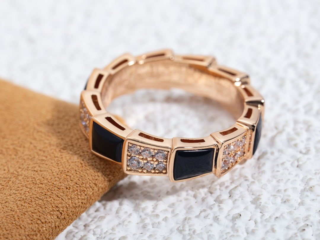 [Windsor Jewelry]SERPENTI RING PINK GOLD BLACK MOP DIAMOND PAVED 4MM