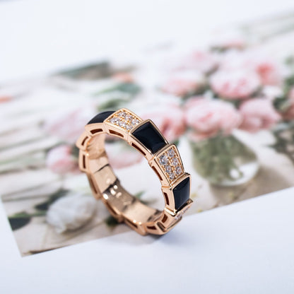 [Windsor Jewelry]SERPENTI RING PINK GOLD BLACK MOP DIAMOND PAVED 4MM