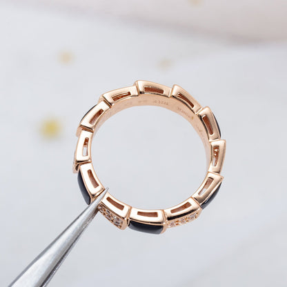 [Windsor Jewelry]SERPENTI RING PINK GOLD BLACK MOP DIAMOND PAVED 4MM