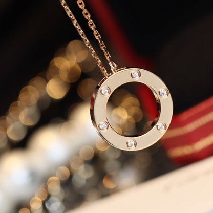 [Windsor Jewelry]LOVE NECKLACE 16MM 6 DIAMONDS PINK GOLD