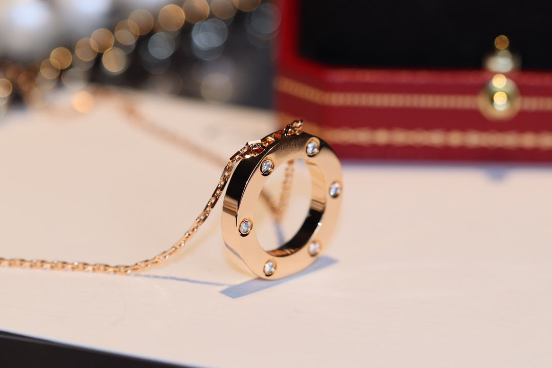 [Windsor Jewelry]LOVE NECKLACE 16MM 6 DIAMONDS PINK GOLD