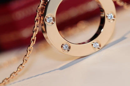 [Windsor Jewelry]LOVE NECKLACE 16MM 6 DIAMONDS PINK GOLD