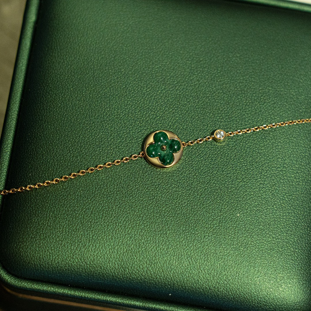 [Windsor Jewelry]SUN MALACHITE 1 DIAMOND PINK GOLD BRACELET