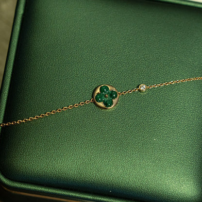 [Windsor Jewelry]SUN MALACHITE 1 DIAMOND PINK GOLD BRACELET