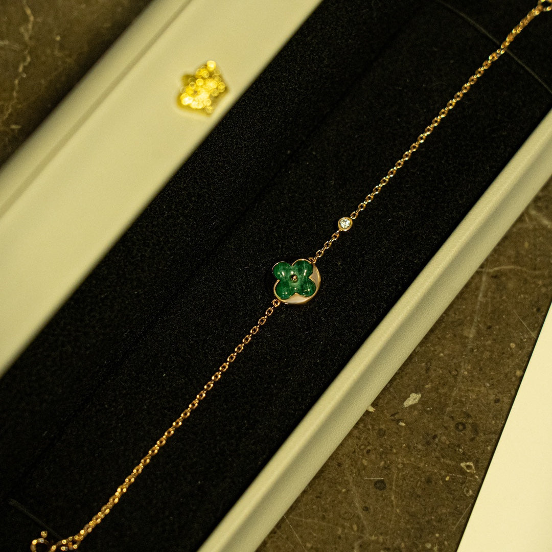 [Windsor Jewelry]SUN MALACHITE 1 DIAMOND PINK GOLD BRACELET