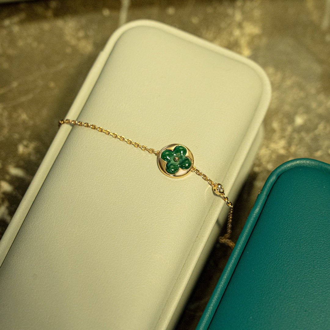[Windsor Jewelry]SUN MALACHITE 1 DIAMOND PINK GOLD BRACELET