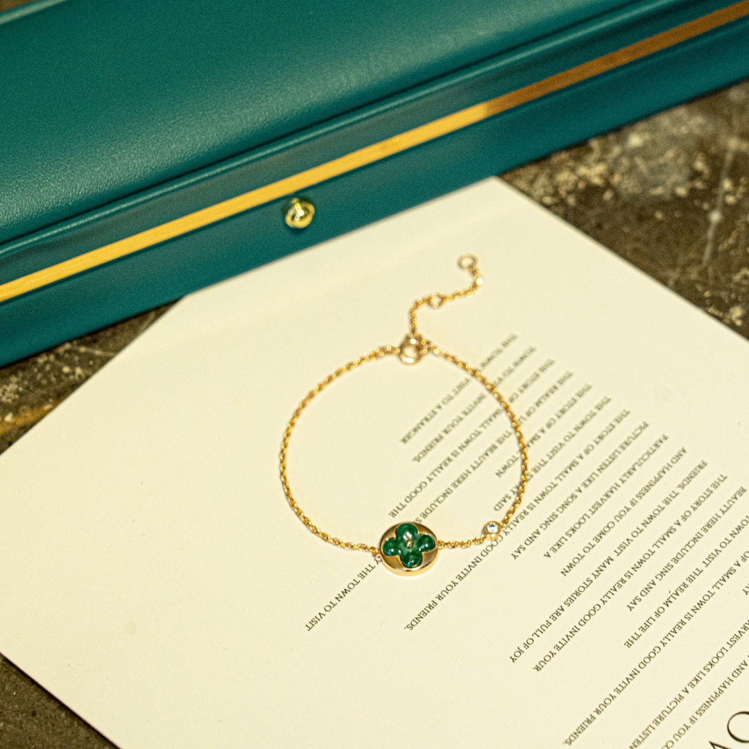 [Windsor Jewelry]SUN MALACHITE 1 DIAMOND PINK GOLD BRACELET
