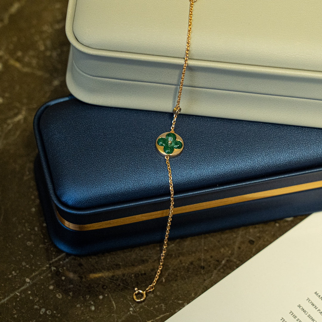 [Windsor Jewelry]SUN MALACHITE 1 DIAMOND PINK GOLD BRACELET