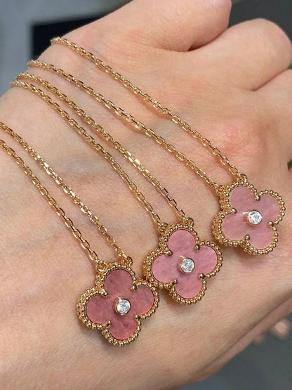 [Windsor Jewelry]CLOVER 15MM DIAMOND RHODONITE NECKLACE