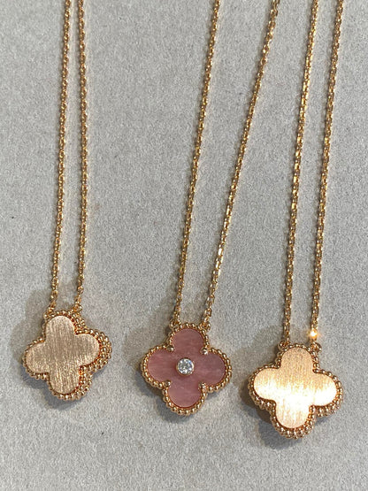 [Windsor Jewelry]CLOVER 15MM DIAMOND RHODONITE NECKLACE