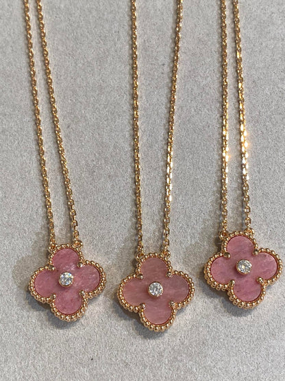 [Windsor Jewelry]CLOVER 15MM DIAMOND RHODONITE NECKLACE