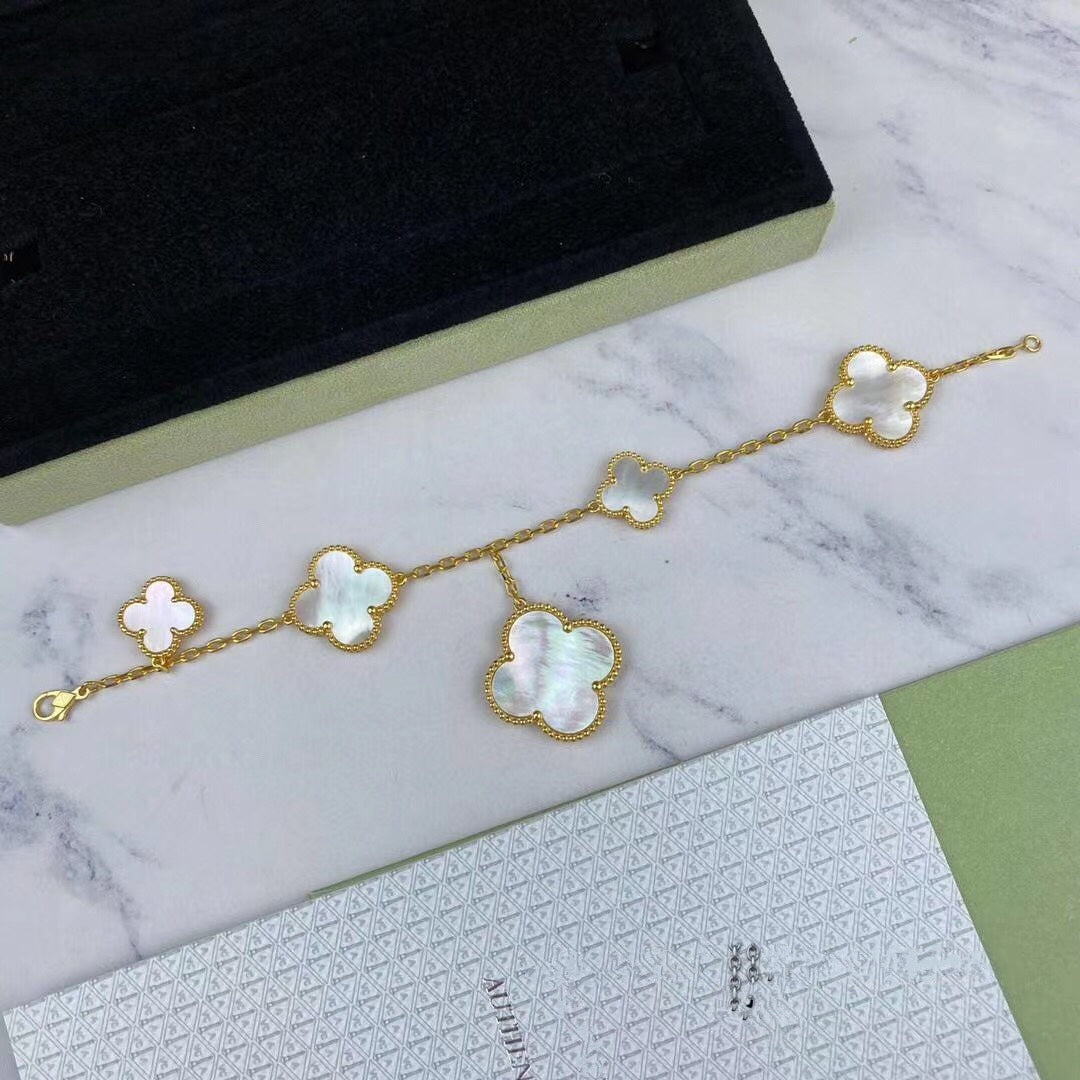 [Windsor Jewelry]MAGIC CLOVER MOP GOLD BRACELET 5 MOTIFS