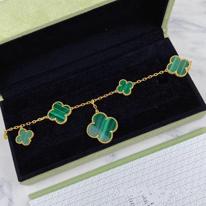 [Windsor Jewelry]MAGIC CLOVER MALACHITE GOLD BRACELET 5 MOTIFS
