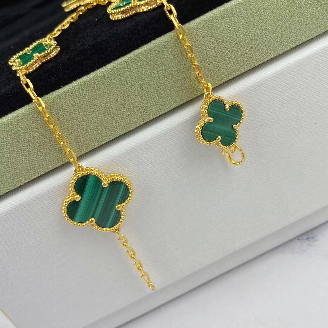 [Windsor Jewelry]MAGIC CLOVER MALACHITE GOLD BRACELET 5 MOTIFS