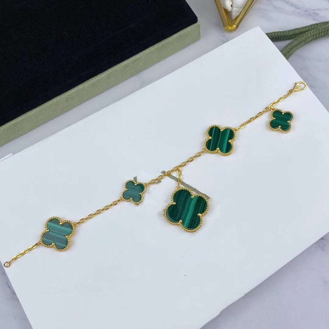 [Windsor Jewelry]MAGIC CLOVER MALACHITE GOLD BRACELET 5 MOTIFS