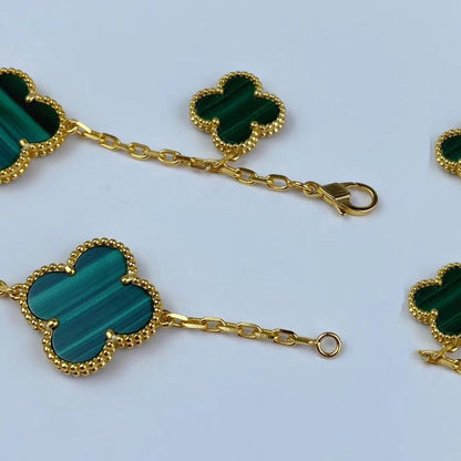 [Windsor Jewelry]MAGIC CLOVER MALACHITE GOLD BRACELET 5 MOTIFS