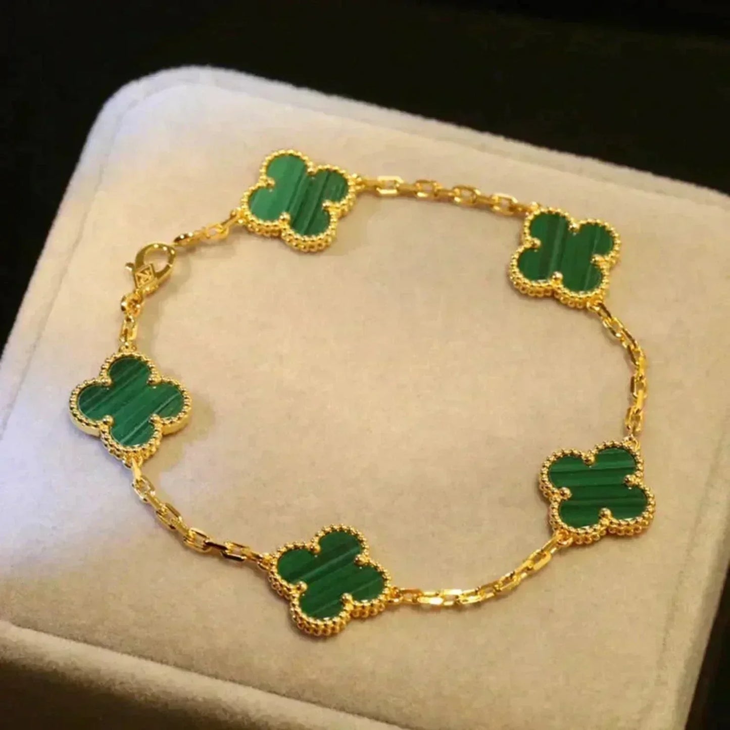 [Windsor Jewelry]CLOVER 5 MOTIFS MALACHITE BRACELET