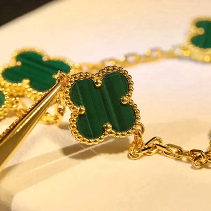 [Windsor Jewelry]CLOVER 5 MOTIFS MALACHITE BRACELET