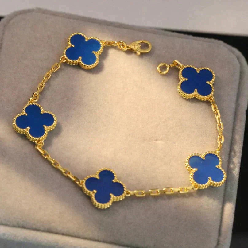 [Windsor Jewelry]CLOVER 5 MOTIFS BLUE AGATE BRACELET