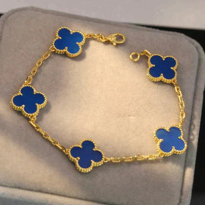 [Windsor Jewelry]CLOVER 5 MOTIFS BLUE AGATE BRACELET