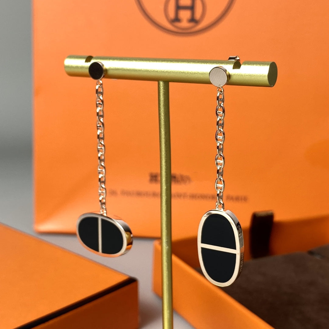 [Windsor Jewelry]CHAINE VERSO BLACK CERAMIC EARRINGS