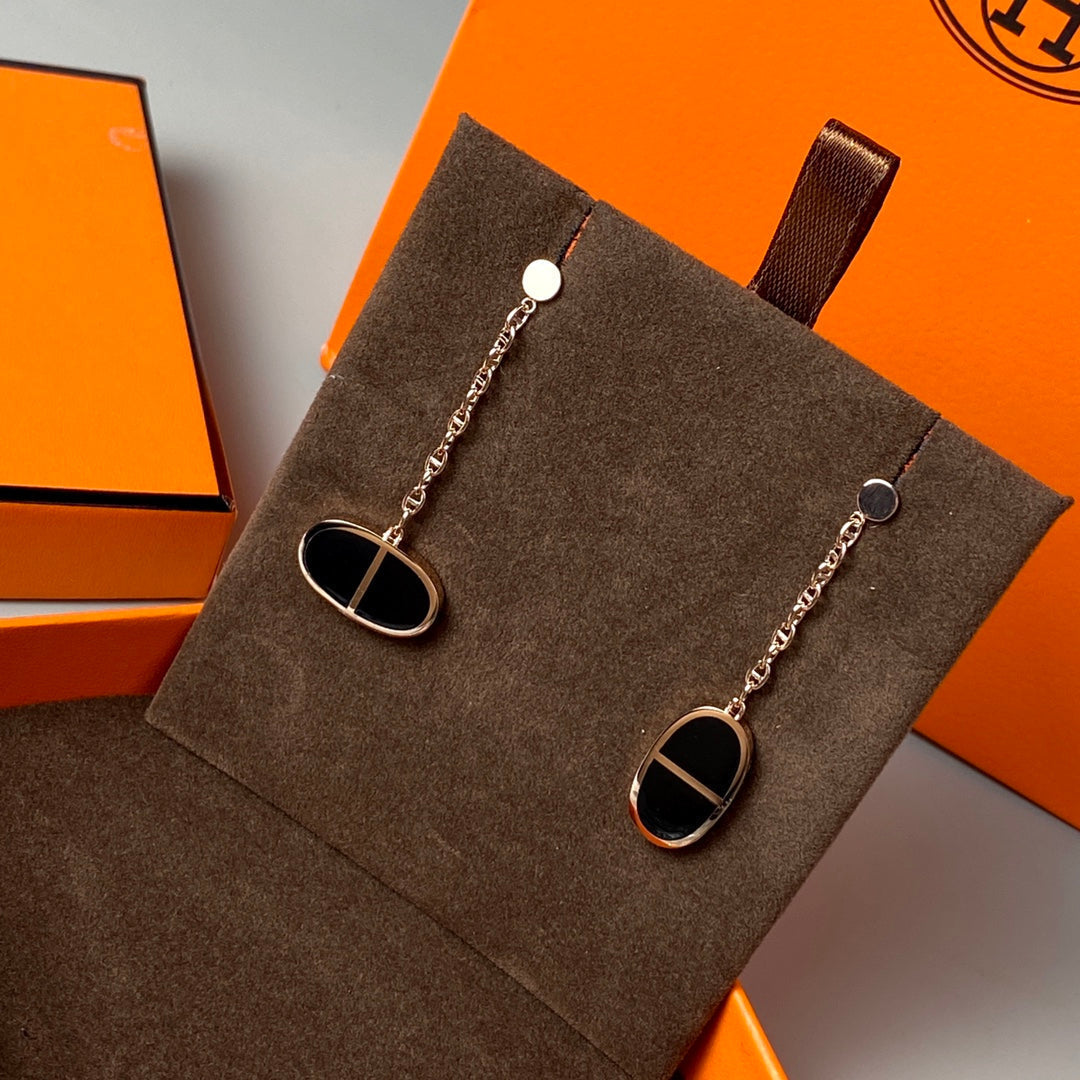 [Windsor Jewelry]CHAINE VERSO BLACK CERAMIC EARRINGS