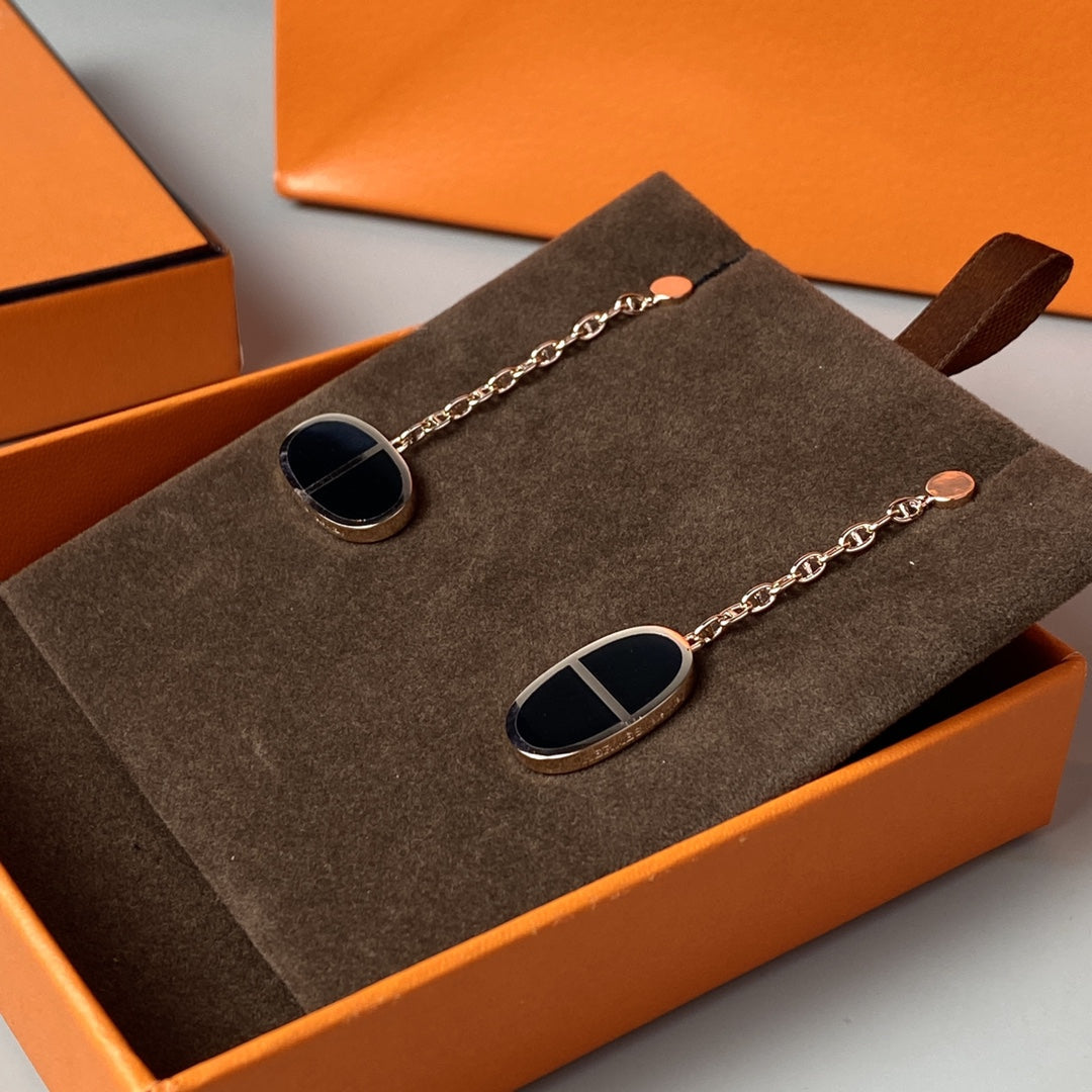 [Windsor Jewelry]CHAINE VERSO BLACK CERAMIC EARRINGS