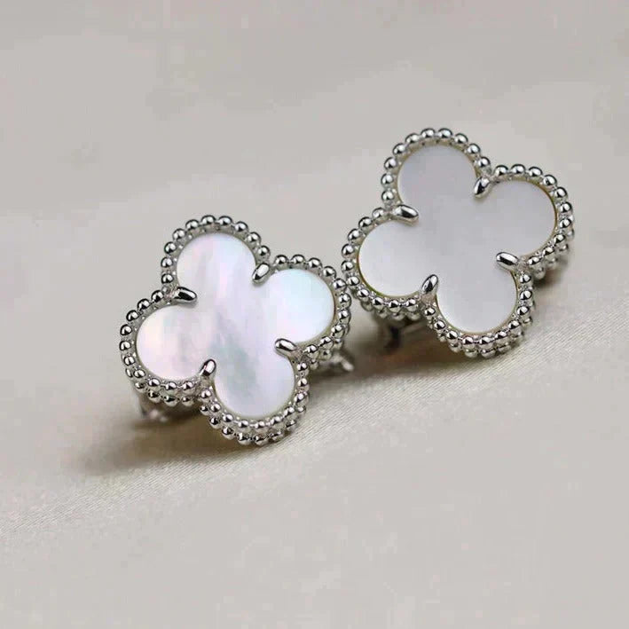 [Windsor Jewelry]CLOVER MEDIUM 1 MOTIFS  WHITE MOP EARRINGS SILVER