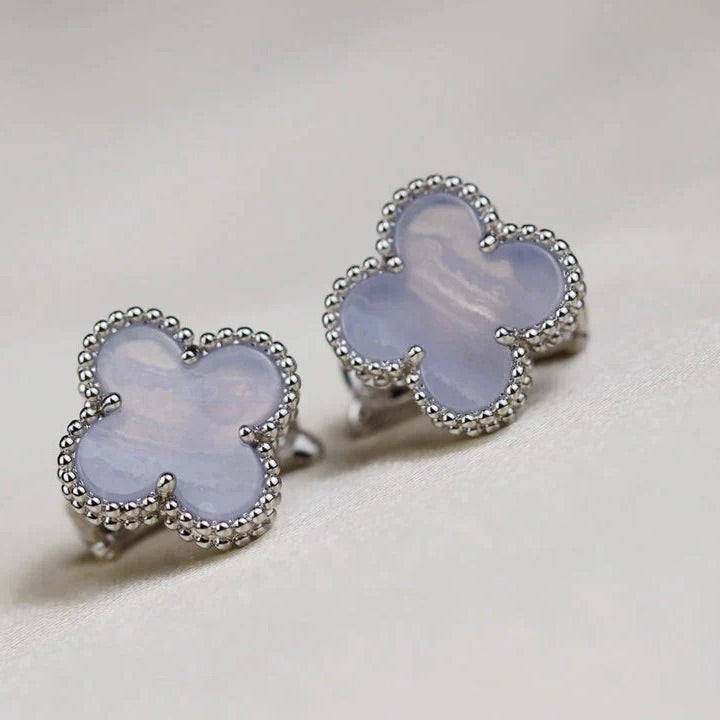 [Windsor Jewelry]CLOVER MEDIUM 1 MOTIFS  WHITE MOP EARRINGS SILVER