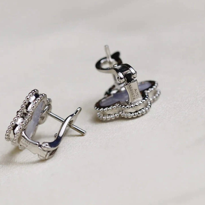 [Windsor Jewelry]CLOVER MEDIUM 1 MOTIFS  WHITE MOP EARRINGS SILVER