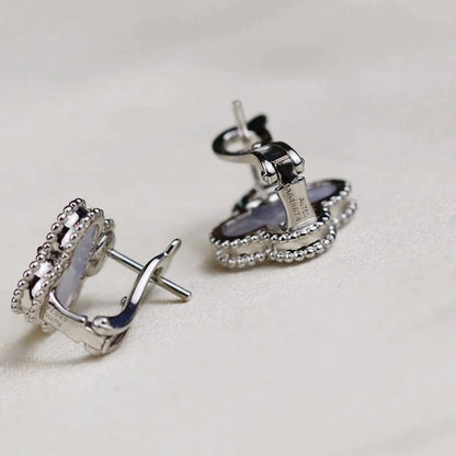 [Windsor Jewelry]CLOVER MEDIUM 1 MOTIFS  WHITE MOP EARRINGS SILVER