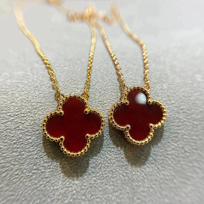 [Windsor Jewelry]CLOVER 15MM CARNELIAN SINGLE FLOWER NECKLACE